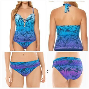 Bleu Rod Beattie Women Leaf Print Lattice Front Tankini Top & Bottom Set Size 14